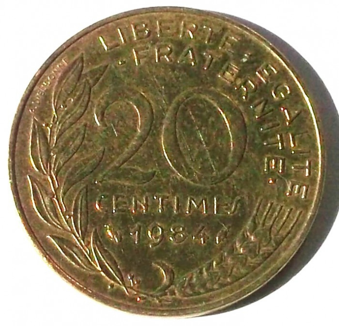 G5. FRANTA 20 CENTIMES 1984, 4 g., Aluminum-Bronze, 23.5 mm **