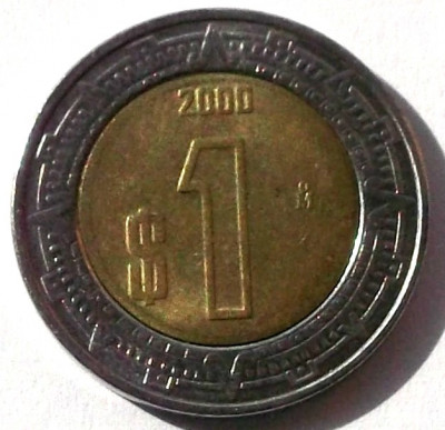 G5. MEXIC 1 PESO 2000 BIMETAL, 3.95 g., 21 mm ** foto