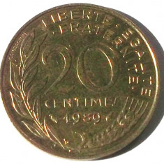 G5. FRANTA 20 CENTIMES 1989, 4 g., Aluminum-Bronze, 23.5 mm **