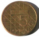 G5. OLANDA 5 GULDEN 1989, 9.25 g., Bronze Clad Nickel, 23.5 mm, Beatrix **