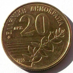 G5. GRECIA 20 DRACHMES DRAHME 1990, 7 g, 24.5 mm, Dionysios Solomos AUNC **