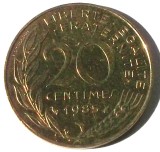 G5. FRANTA 20 CENTIMES 1985, 4 g., Aluminum-Bronze, 23.5 mm **