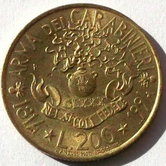 G5. ITALIA 200 LIRE 1994, 5 g, 24 mm, 180th Annivers - Carabinieri XF / AUNC **