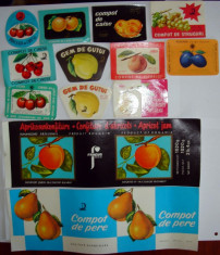 colectie foarte rara de 13 etichete diferite cu fructe pentru dulceata, compot, gem !!! foto