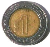 G5. MEXIC 1 PESO 1998 BIMETAL, 3.95 g., 21 mm **