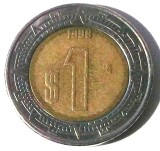 G5. MEXIC 1 PESO 1998 BIMETAL, 3.95 g., 21 mm **, America de Nord