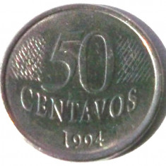 G5. BRAZILIA 50 CENTAVOS 1994, 3.92 g., Stainless Steel, 23 mm **