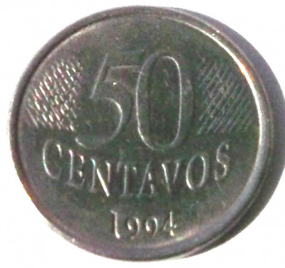 G5. BRAZILIA 50 CENTAVOS 1994, 3.92 g., Stainless Steel, 23 mm ** foto