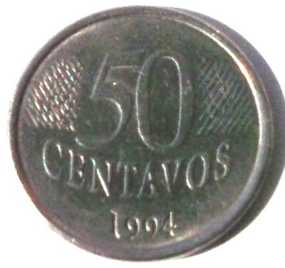 G5. BRAZILIA 50 CENTAVOS 1994, 3.92 g., Stainless Steel, 23 mm ** foto