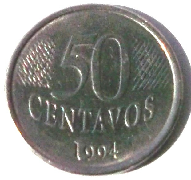 G5. BRAZILIA 50 CENTAVOS 1994, 3.92 g., Stainless Steel, 23 mm **