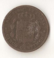 Moneda 5 centimos 1878 - Spania foto