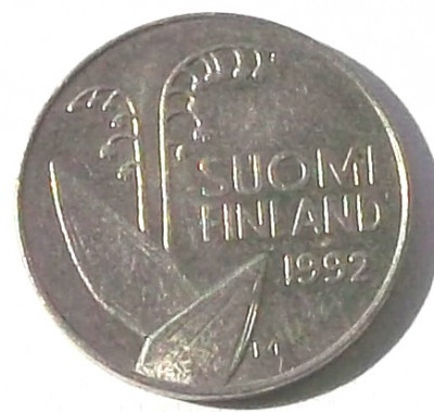 G5. FINLANDA 10 PENNIA 1992, 1.80 g., Copper-Nickel, 16.3 mm LACRAMIOARE ** foto