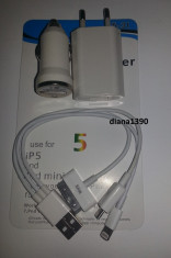 Incarcator iPhone 3 / 4 / 5 CABLU DE DATE USB + Adaptor Priza + Adaptor masina foto