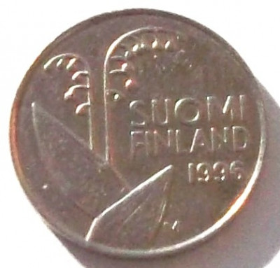 G5. FINLANDA 10 PENNIA 1996, 1.80 g., Copper-Nickel, 16.3 mm LACRAMIOARE ** foto