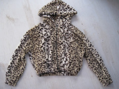 Geaca bomber hanorac pana in talie din blana eco ff moale si pufoasa, imitatie leopard zara, gluga ff larga, xs/s/m cu talie nou foto