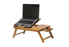 Masa Masuta laptop pliabila din lemn bambus notebook tip E-Table rezistenta cu 2 ventilatoare Unghi si inaltime ajustabile - Model 2014 foto
