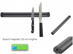 Suport magnetic ustensile bucatarie cutit polonic furculita spatula prindere perete cu dibluri negru lungime totala 33 centimetri Garantia de Livrare foto