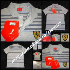 TRICOU BARBATESC GRI GEN FIRMA PUMA FERRARI MANECA SCURTA GULER POLO 2 NASTURI foto