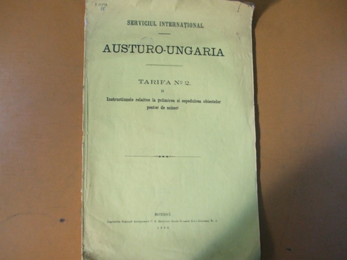 Serviciul international Austro Ungaria Tarifa 2 expedierea postei scrisori 1869