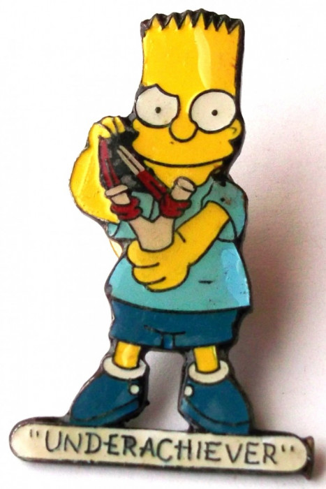 T2. INSIGNA PIN DESENE ANIMATE Bart Simpson Familia The Simpsons, 39 x 25 mm **
