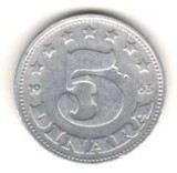 SV * Iugoslavia 5 DINARA 1963 aluminiu, Europa