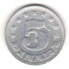 SV * Iugoslavia 5 DINARA 1963 aluminiu