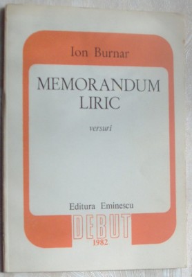 ION BURNAR - MEMORANDUM LIRIC (VERSURI) [volum de debut, 1982] foto