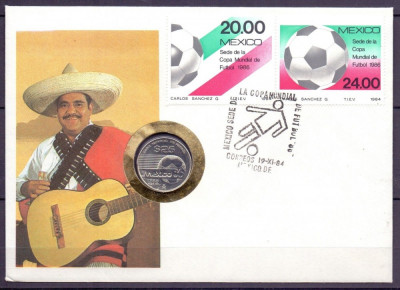 MEXIC 1984 FOTBAL COIN COVER foto