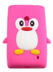 Husa Silicon Pinguin Nokia Lumia 520 Roz foto