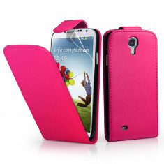 Husa/Toc Samsung Galaxy S4 I9505/I9500-Flip Leather&amp;quot;Roz&amp;quot;+Folie Protectie Ecran foto