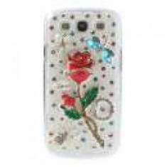 Husa Cu Diamante Rosii Rose Si Albastre Libelula Dura Samsung Galaxy S3 i9300 foto