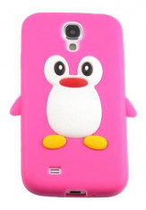 Husa Silicon Pinguin Samsung Galaxy I9500 S4 Roz foto