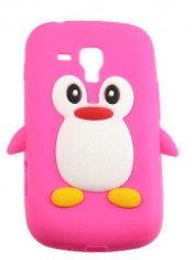 Husa Silicon Pinguin Samsung Galaxy S Duos S7562 Roz foto