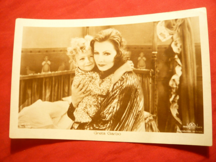 Ilustrata- Personalitati -Fotografie- Greta Garbo cu copil , interbelica