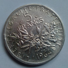 Moneda 5 franci, francs 1964 - argint 0,835 foto