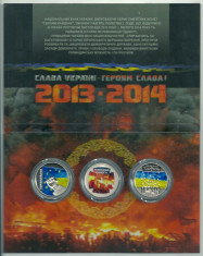 UCRAINA UKRAINA SET 3* 5 HRYVNIA HRIVNE 2015 EUROMAIDAN in capsula si FOLDER foto