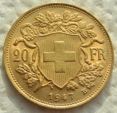 Elvetia - 20 franci (francs) 1947 - 6.45 grame aur - unc foto