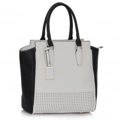 Geanta casual chic tote, culoarea alb cu negru foto