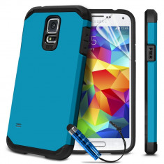 Husa Samsung Galaxy S5 SM-G900 albastra Folie protectie display si stylus cadou foto