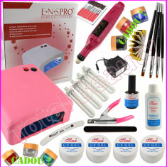 Kit unghii false cu gel UV pila si lampa + CADOU 6 Geluri colorate EzFlow foto