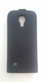 Husa neagra toc flip Maxcell Samsung Galaxy S4 mini + folie protectie cadou, Negru, Piele Ecologica