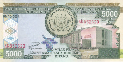 Bancnota Burundi 5.000 Franci 2008 - P48 UNC foto