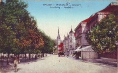 Ok-1378- Romania, Brasov, Kronstadt c.p. circulata 1916: Strada Rudolf, animat foto
