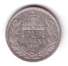 moneda argint 1 KORONA CORONA COROANA 1915-UNGARIA foto