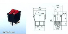 Intrerupator Dublu KCD8-212N cu led comutator mod basculant 15 A 250V foto