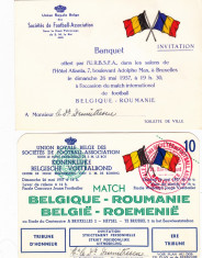 Invitatie-bilet meci fotbal (Raritate!) BELGIA - ROMANIA 26.05.1957 foto