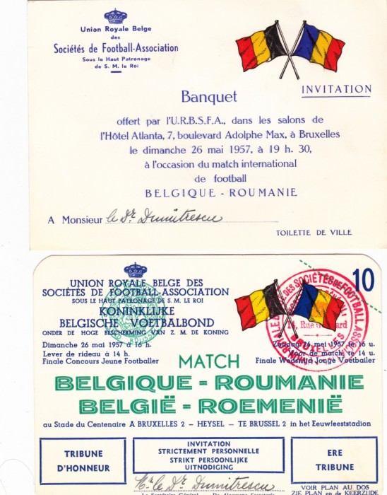 Invitatie Bilet Meci Fotbal Raritate Belgia Romania 26 05