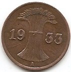 Germania 1 reichspfennig 1933 KM-37 foto