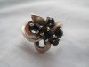Argint INEL motiv FLORAL batut din ZIRCONII NEGRE de efect VECHI splendid UNIC