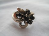 Argint INEL motiv FLORAL batut din ZIRCONII NEGRE de efect VECHI splendid UNIC